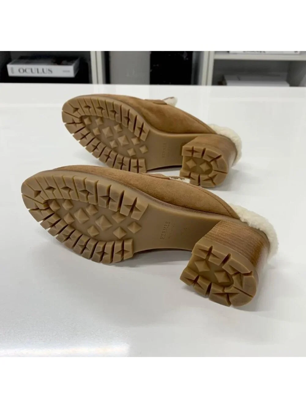 Hermes Suede H Fleece Sandals Brown